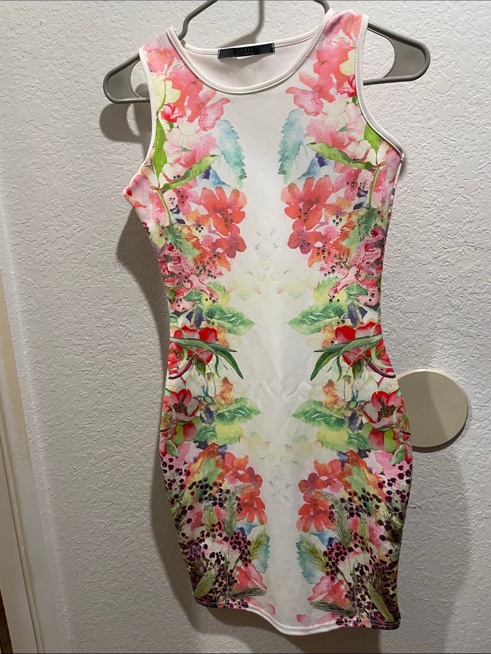 Guess Floral Midi Dress - White, Pink & Green